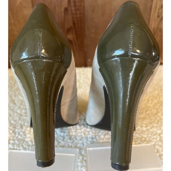 Lauren Ralph Lauren Patent Leather & Suede Two Tone Gray Tan Pumps US 7.5 B - Picture 5 of 16